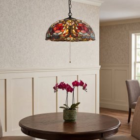 Larissa Ø38 Flerfarget Fra Elstead Lighting - Larissa er en dekorativ taklampe i klassisk Tiffany-stil, laget av st&aring;l med en vakker vintage bronsefinish.