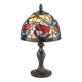 Larissa 37cm Flerfarget Fra Elstead Lighting - Den kuppelformede skjermen består av farget kunstglass i vakre nyanser av rødt, gult, grønt og blått, som sammen danner et detaljert og fargerikt mønster.