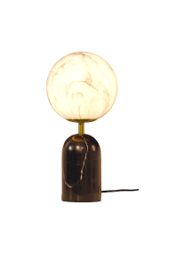Pierre 30cm Svart og hvitt bordlampe Fra Aneta Lighting - Den solide, svarte steinbasen gir lampen et karakteristisk uttrykk og kompletteres av stilige metalldetaljer i matt messingfinish.