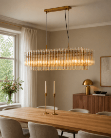 Lancaster 105cm Messing/rav Taklampe Fra Lampan - Lancaster er en eksklusiv taklampe som kombinerer moderne eleganse med klassiske detaljer.