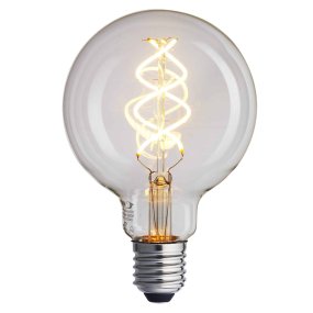 E27 Globepære 5W 2200K dimbar Gjennomsiktig Fra Unison - Lampen har effekt p&aring; 5W og en fargetemperatur p&aring; 2200K, noe som gir et varmt og koselig lys.