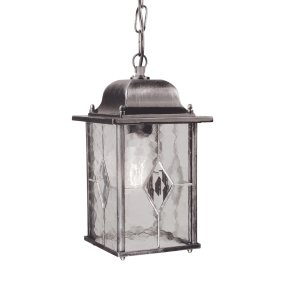 Wexford 16cm Sølv Fra Elstead Lighting - Wexford er en klassisk hengende utendørslykt laget av aluminium med en elegant mørk sølvfinish og dekorative glasspartier med blyglassmønster.