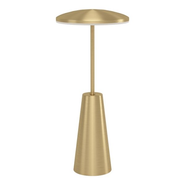 Piccola 28cm Børstet messing bærbar Fra Eglo - Lampen styres enkelt med en berøringsdimmer og lades via USB, noe som gjør den trådløs og enkel å ta med seg.