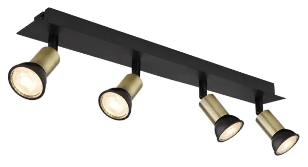 Drew 4 Gull spotlight Fra Globo Lighting - Drew &auml;r en stilren takspotlight som imponerar med sin design i mattsvart och guld.