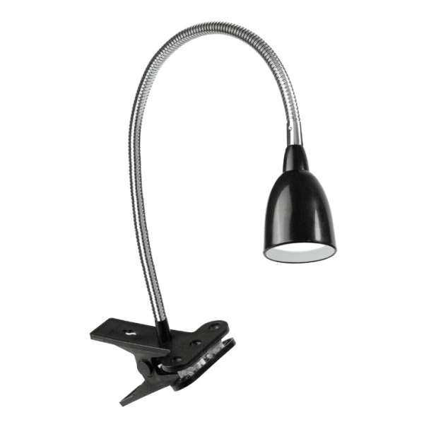 Stella Svart klemmelampe Fra Airam - Med Stella kan du erstatte en bord- eller vegglampe b&aring;de permanent eller midlertidig.
