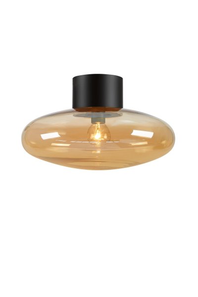 Locus Ø28 Rav plafond Fra Markslöjd - Denne kombinerte taklampen og vegglampen kombinerer en stilig sort sokkel med en ravfarget glasskuppel som sprer et varmt og innbydende lys.