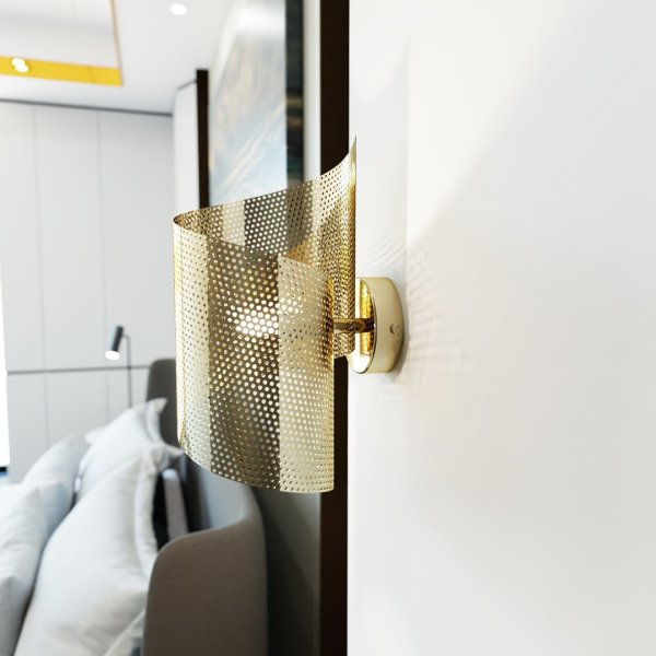 Spiral 30cm Gull vegglampe Fra Emibig Lighting - Spiral &ndash; Laget av metallnetting som gir den et ukonvensjonelt og stilig inntrykk.