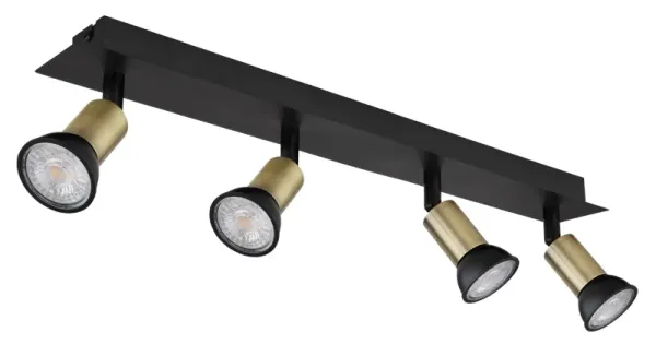 Drew 4 Gull spotlight Fra Globo Lighting - Drew &auml;r en stilren takspotlight som imponerar med sin design i mattsvart och guld.