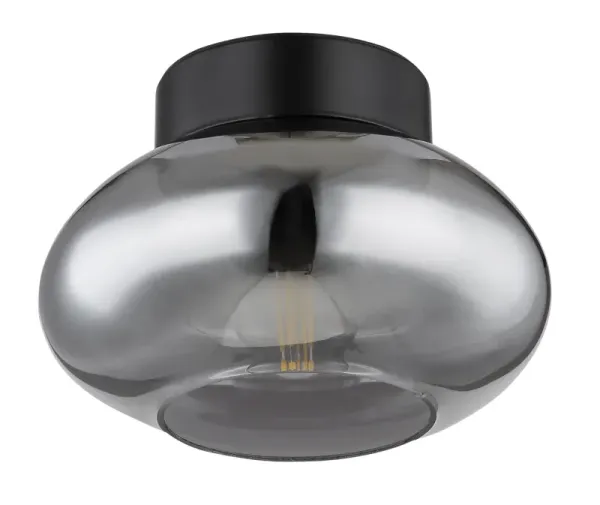 Shaun Ø18 Røykfarget plafond Fra Globo Lighting - Lampan &auml;r tillverkad av mattsvart metall och &auml;r smyckad med en oval sk&auml;rm i r&ouml;kf&auml;rgat glas.