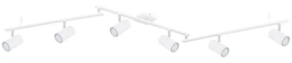 Robby 6 Hvit spotlight Fra Globo Lighting - Den best&aring;r av tre metallst&auml;nger, var och en utrustad med tv&aring; vridbara GU10-socklar med metallfinish.