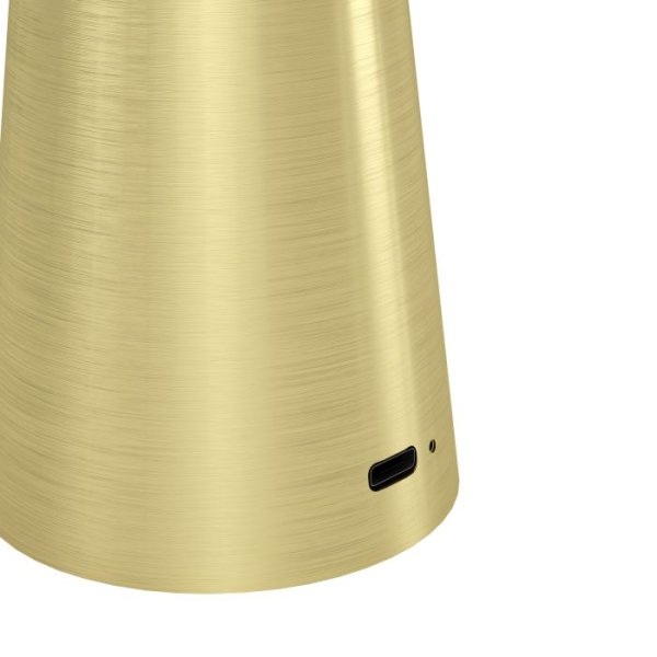Piccola 28cm Børstet messing bærbar Fra Eglo - Lampen styres enkelt med en berøringsdimmer og lades via USB, noe som gjør den trådløs og enkel å ta med seg.