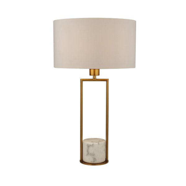Claire 45cm Gull bordlampe Fra Searchlight - Med sin åpne og luftige ramme og en rund marmorbase gir den et moderne, men tidløst preg som passer perfekt i både klassisk og moderne interiør.