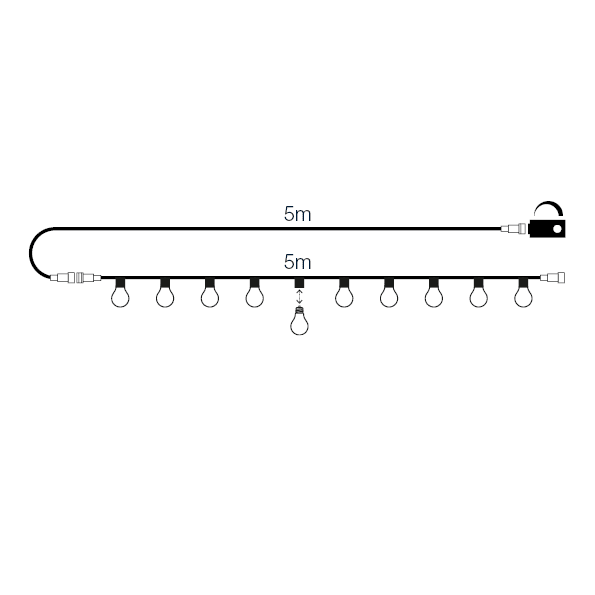Cozy Start 5m Svart Fra Lightson - Sl&oslash;yfen er 5m lang og utstyrt med 10 utskiftbare lyskilder + 5m tilkoblingskabel og transformator For st&oslash;rre arealer kan du koble opp til 6 sl&oslash;yfer og lage et imponerende lysarrangement med en total lengde p&aring;; hele 30m.