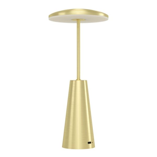 Piccola 28cm Børstet messing bærbar Fra Eglo - Lampen styres enkelt med en berøringsdimmer og lades via USB, noe som gjør den trådløs og enkel å ta med seg.