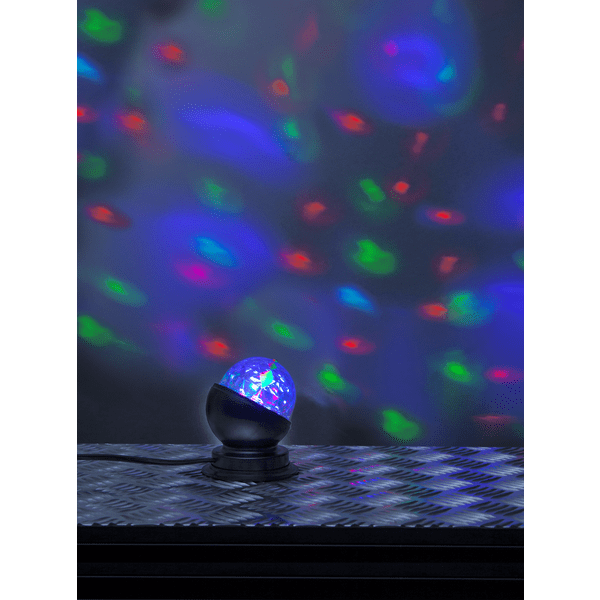 Disco Svart barnelampe Fra Star Trading - Lampen roterer og produserer lyseffekter i RGB-farge.