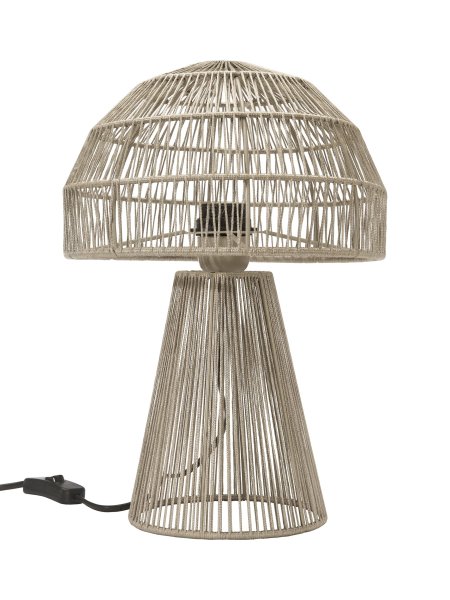 Porcini 37cm Beige bordlampe Fra PR Home - Porcini bordlampe er en h&aring;ndlaget lampe laget av en metallramme som er pakket inn i skinnende garn for h&aring;nd og filtrerer lyset fint gjennom tr&aring;dene.