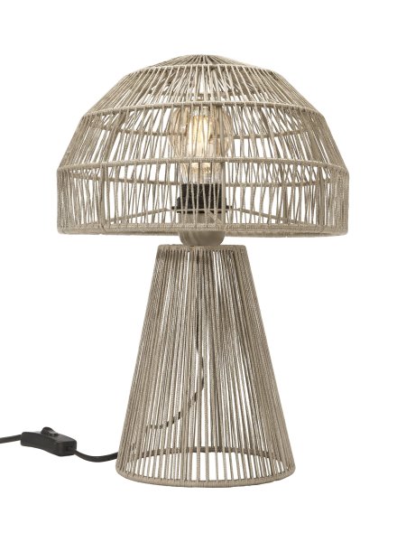 Porcini 37cm Beige bordlampe Fra PR Home - Porcini bordlampe er en h&aring;ndlaget lampe laget av en metallramme som er pakket inn i skinnende garn for h&aring;nd og filtrerer lyset fint gjennom tr&aring;dene.
