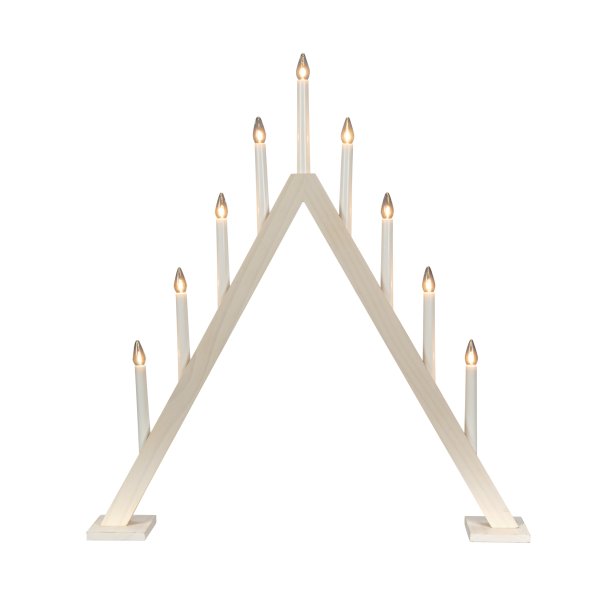 Wooden Candelabra 9 Lights Hvit Fra Konstsmide - Elegant lysestake i hvitbeiset tre&auml; med 9 lyskilder i klassisk trekantform.