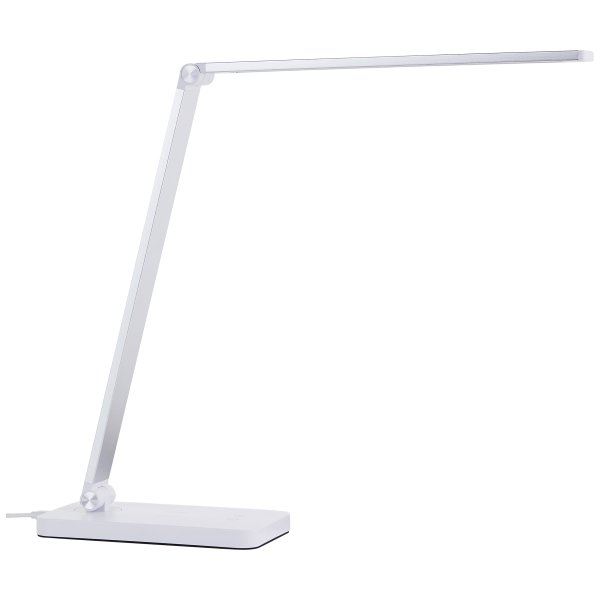 Florence 38cm Hvit skrivebordslampe Fra Brilliant - Den har en trådløs ladefunksjon og en innebygd USB-port for enkel lading av enhetene dine.