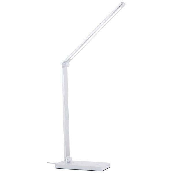 Florence 38cm Hvit skrivebordslampe Fra Brilliant - Den har en trådløs ladefunksjon og en innebygd USB-port for enkel lading av enhetene dine.