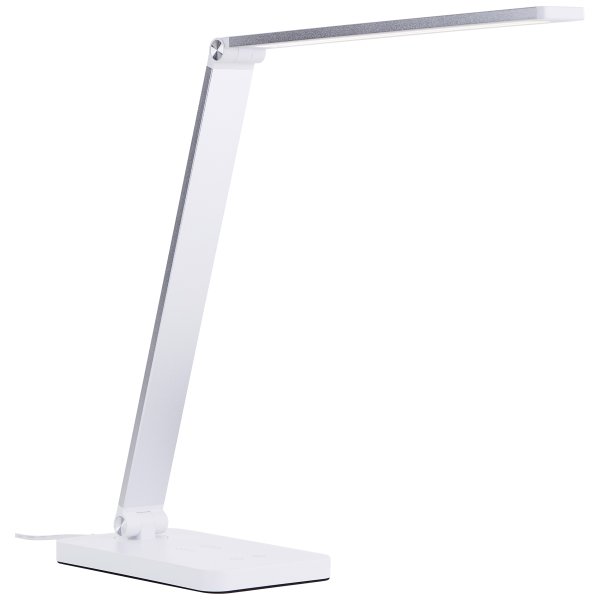 Florence 38cm Hvit skrivebordslampe Fra Brilliant - Den har en trådløs ladefunksjon og en innebygd USB-port for enkel lading av enhetene dine.