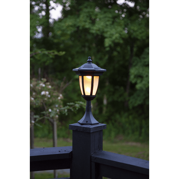 Flame Svart solcellelampe Fra Star Trading - 35cm, som gulvdekor eller stilys med 1 midtdel høyde 49cm med 2 midtdeler høyde 63cm.