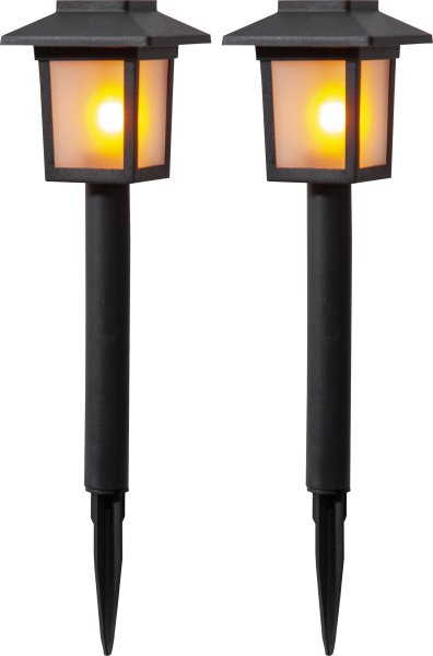 Flame Mini 2-p Svart solcellelampe Fra Star Trading - 2p solcellepullert med et flammende lys.