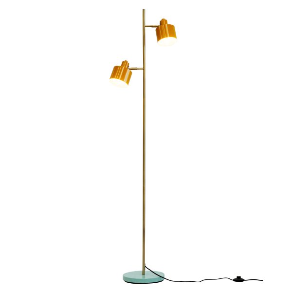 Ocean Flerfarget gulvlampe Fra Dyberg Larsen - Havgulvlampe i fargene Curry/Brass/Turquoise har en metallkonstruksjon, kan vinkles opp og ned, og leveres med fotbryter på sokkelen.