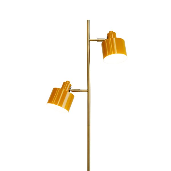 Ocean Flerfarget gulvlampe Fra Dyberg Larsen - Havgulvlampe i fargene Curry/Brass/Turquoise har en metallkonstruksjon, kan vinkles opp og ned, og leveres med fotbryter på sokkelen.