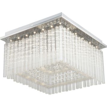 Vince 36cm Krom krystall Fra Globo Lighting - Den firkantede formen og kromfinishen kombineres med klare glassstenger og glitrende krystaller som skaper et eksklusivt og stilig uttrykk.