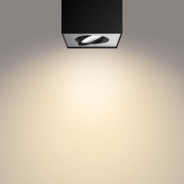 Box Svart spotlight Fra Philips - Med Philips WarmGlow LED-spotlights kan du jevnt dimme til riktig lysstyrke – fra funksjonell belysning med mye lys til en koselig og innbydende varm glød.