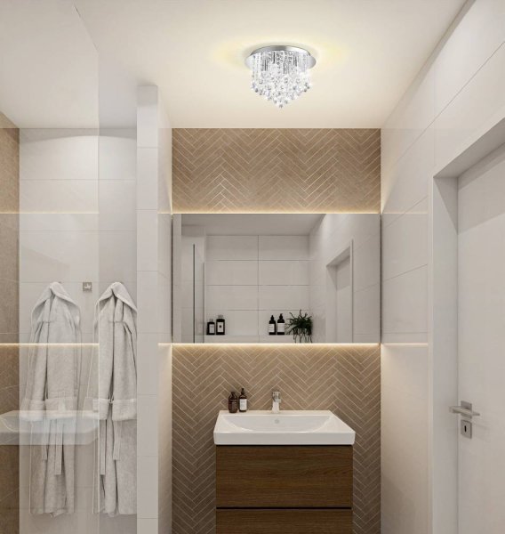 Almonte Ø35 Krom baderomslampe Fra Eglo - Med sine glitrende krystallprismer som reflekterer lyset på en fortryllende måte, skaper lampen en wow-effekt i alle rom.