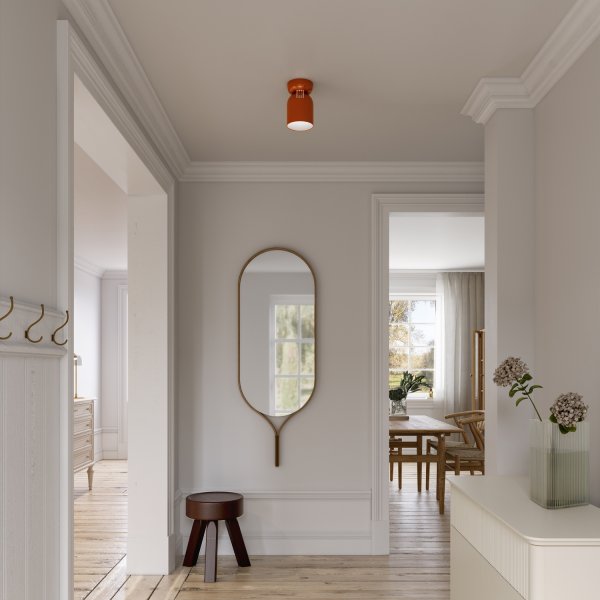 Zoom bilde av Lennon Ø13 Oransje plafond Fra CO Bankeryd - Lennon er en stilig og kompakt metallpalafond med en m&oslash;rk, oransje farge som gir et harmonisk uttrykk.