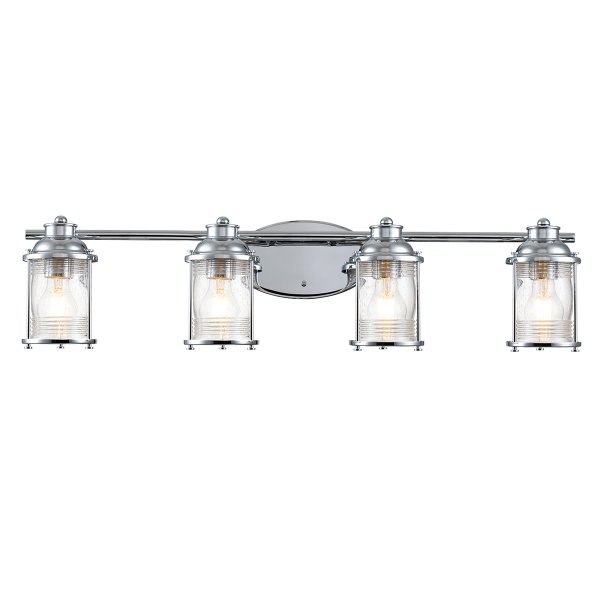 Ashland Bay 85cm Krom baderomslampe Fra Elstead Lighting - Laget av stål og glass, tilbyr den en luksuriøs polert kromfinish og fire vakkert teksturerte glass som sprer lyset.