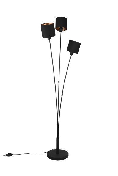 Tommy 3 Svart gulvlampe Fra Trio Lighting - De tre tekstilskjermene bidrar til en varm og koselig atmosf&aelig;re, mens de klare linjene gir et moderne og minimalistisk preg.