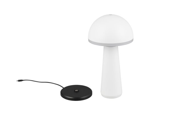 Fungo 30cm Hvit bærbar Fra Trio Lighting - Den bærbare Fungo bordlampen kombinerer moderne design med innovative funksjoner, noe som gjør den til en favoritt blant oppladbare lamper.