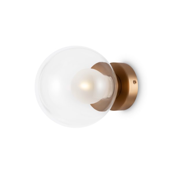 Basic form Ø15 Gull vegglampe Fra Maytoni - Med en rund, klar glasskuppel og en gylden sokkel gir lampen et mykt og varmt lys som skaper en innbydende atmosfære.