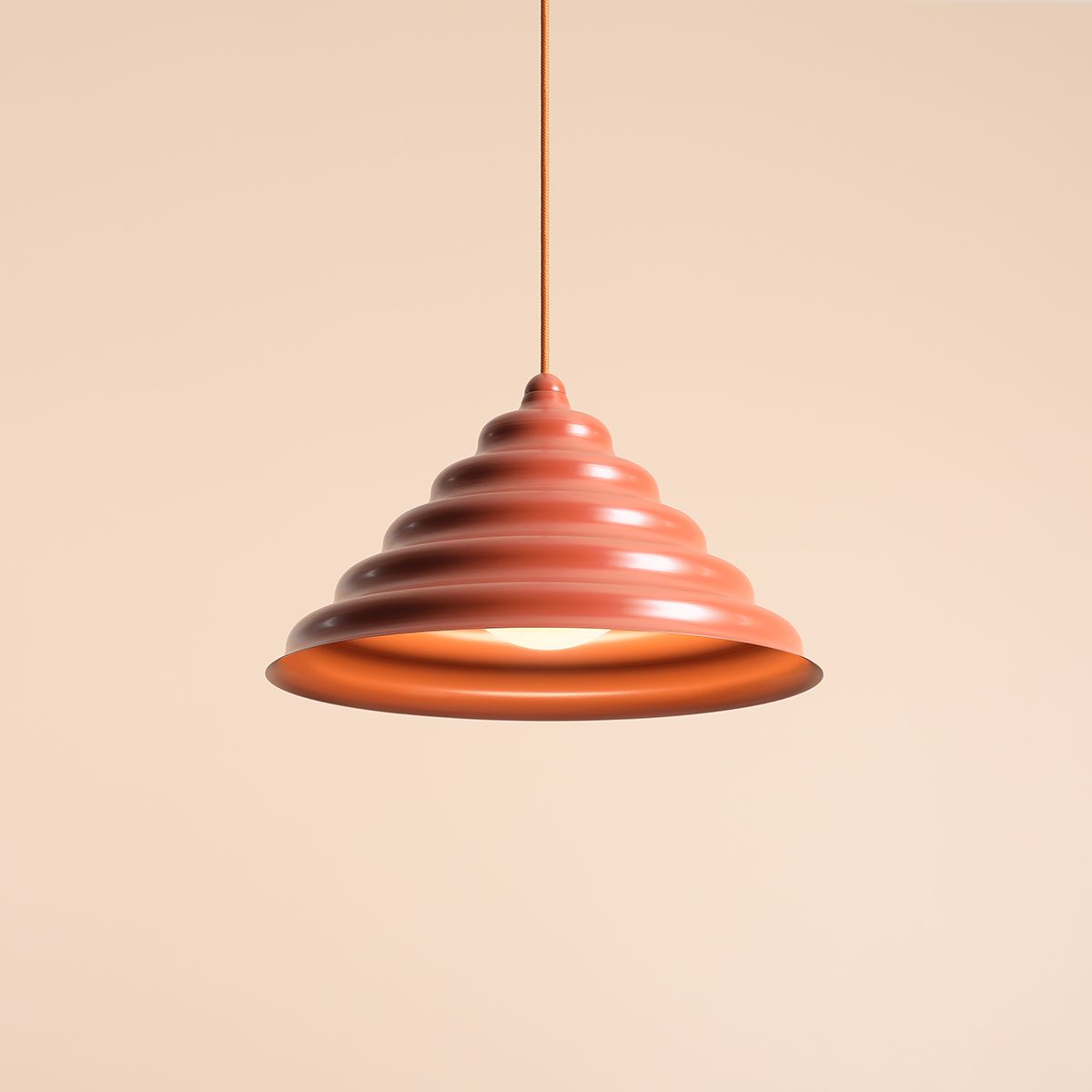 Wave Ø36 Oransje Taklampe Fra Artera - Den solide skyggen av metall i en rødbrun farge gir en fin spredning av lys nedover, noe som gjør den perfekt å henge over spisebordet eller kjøkkenet.