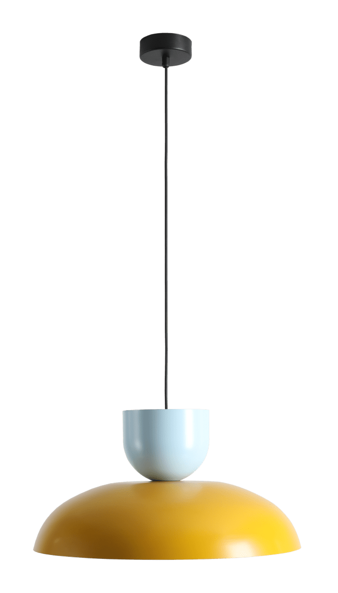 Ella Ø47 Gul/blå Taklampe Fra Artera - Med sine vakre farger i sennepsgult og lyseblått blir den et lekent og stilig element i interiøret.