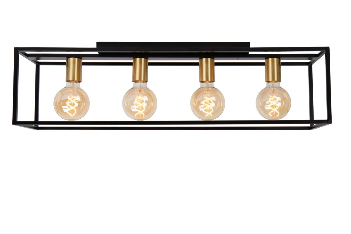 Ruben 80cm Svart plafond Fra Lucide - Den m&auml;ssing fargede armaturen gir en subtil retrofølelse til den koselige atmosfæren som Ruben utstråler.