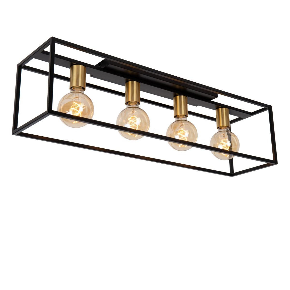 Ruben 80cm Svart plafond Fra Lucide - Den m&auml;ssing fargede armaturen gir en subtil retrofølelse til den koselige atmosfæren som Ruben utstråler.