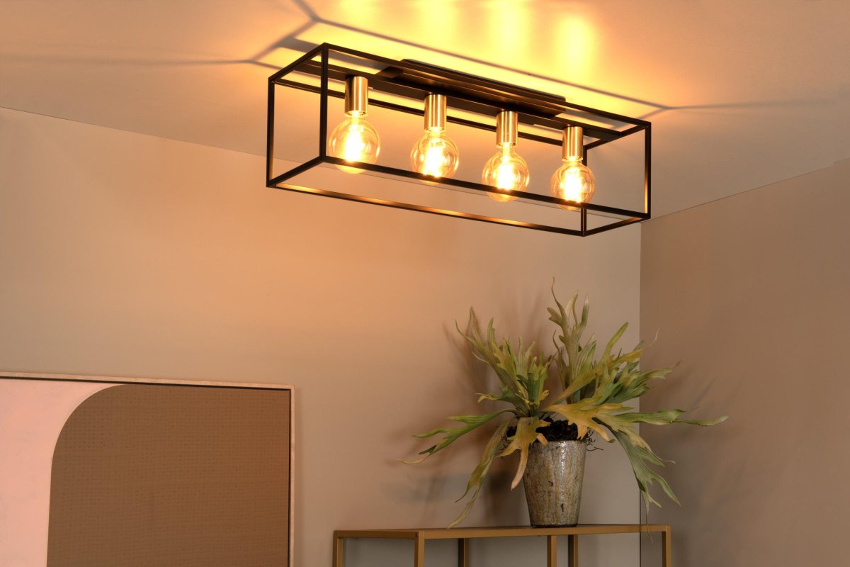 Ruben 80cm Svart plafond Fra Lucide - Den m&auml;ssing fargede armaturen gir en subtil retrofølelse til den koselige atmosfæren som Ruben utstråler.