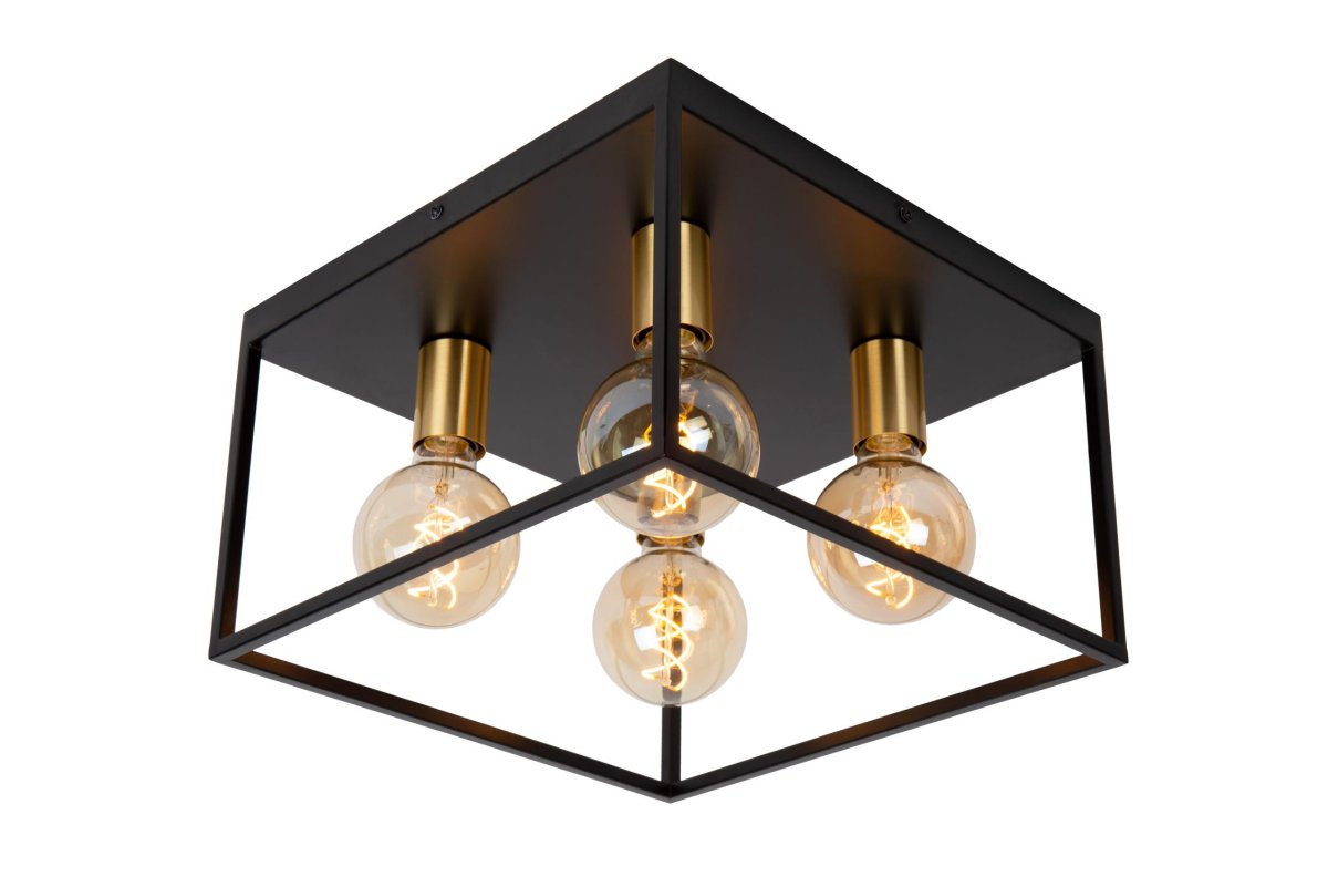 Ruben 36cm Svart plafond Fra Lucide - Den m&auml;ssing fargede armaturen gir en subtil retrofølelse til den koselige atmosfæren som Ruben utstråler.