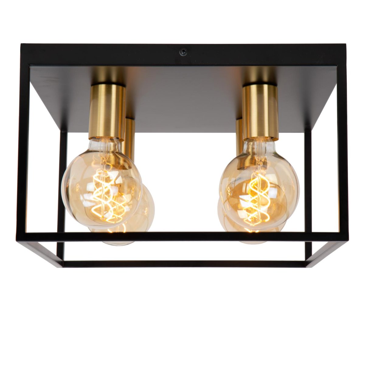 Ruben 36cm Svart plafond Fra Lucide - Den m&auml;ssing fargede armaturen gir en subtil retrofølelse til den koselige atmosfæren som Ruben utstråler.
