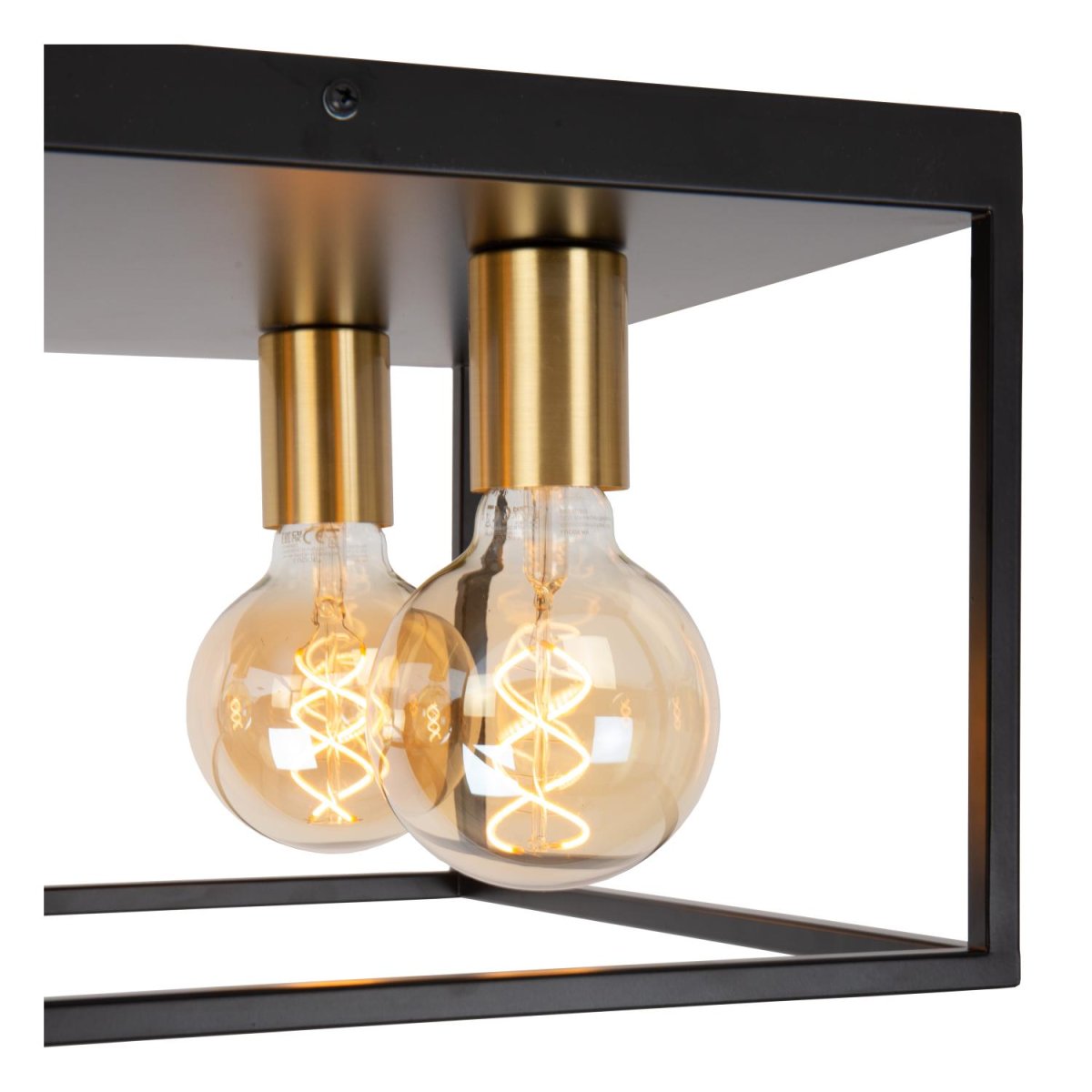 Ruben 36cm Svart plafond Fra Lucide - Den m&auml;ssing fargede armaturen gir en subtil retrofølelse til den koselige atmosfæren som Ruben utstråler.