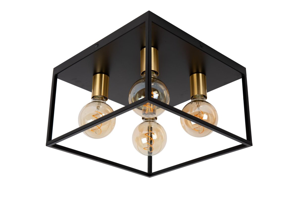Ruben 36cm Svart plafond Fra Lucide - Den m&auml;ssing fargede armaturen gir en subtil retrofølelse til den koselige atmosfæren som Ruben utstråler.