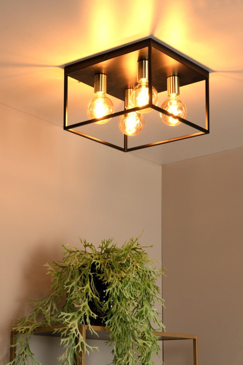Ruben 36cm Svart plafond Fra Lucide - Den m&auml;ssing fargede armaturen gir en subtil retrofølelse til den koselige atmosfæren som Ruben utstråler.