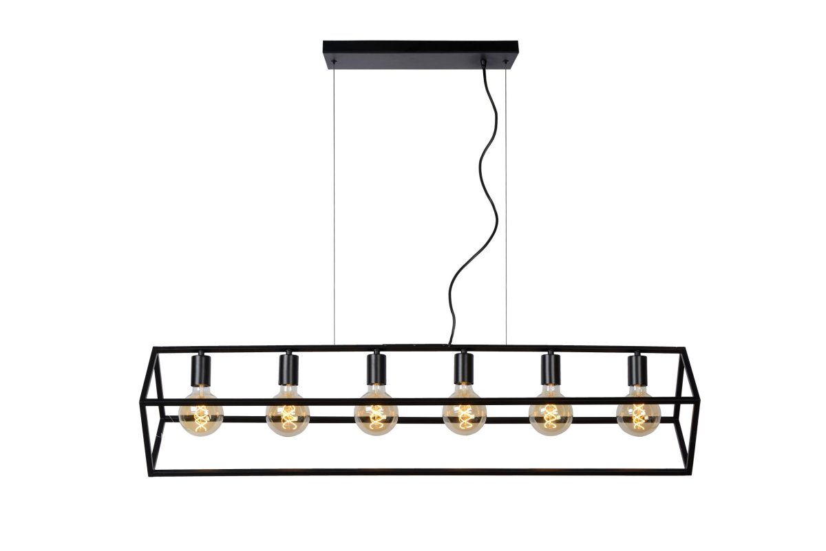Fabian 120cm Svart Taklampe Fra Lucide - Du kan enkelt justere høyden på pendellampen fra 50 til 161 centimeter, og den kan kobles til en dimmer for å skape den rette stemningen.
