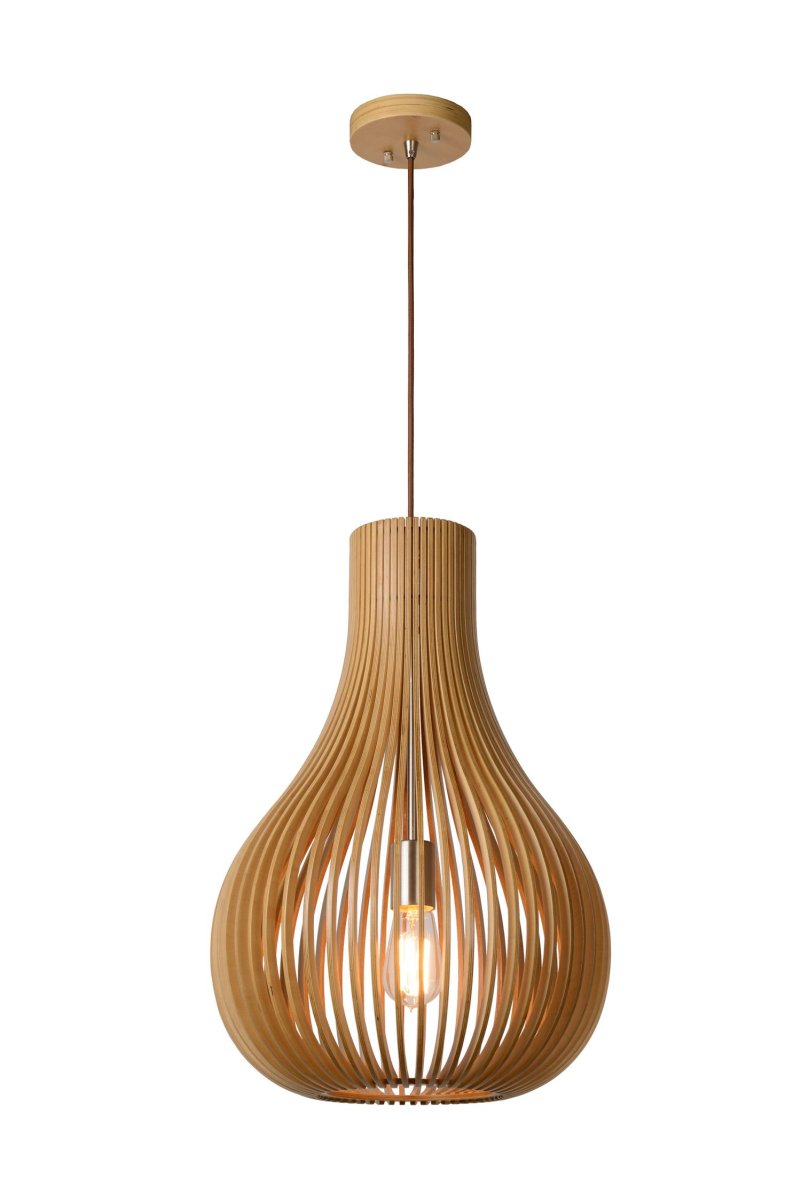 Bodo Ø38 Natur Taklampe Fra Lucide - Det vakre spillet av buede treformer kombinert med åpne rom skaper en moderne og luftig atmosfære.