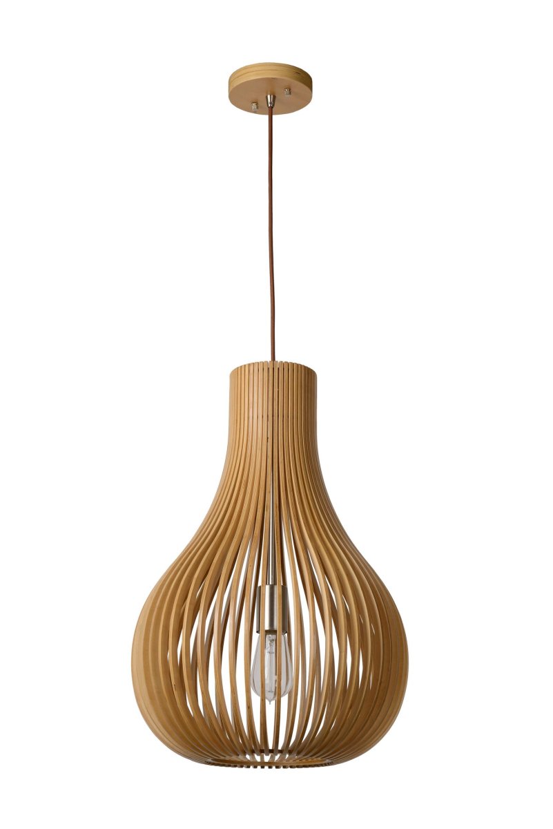 Bodo Ø38 Natur Taklampe Fra Lucide - Det vakre spillet av buede treformer kombinert med åpne rom skaper en moderne og luftig atmosfære.